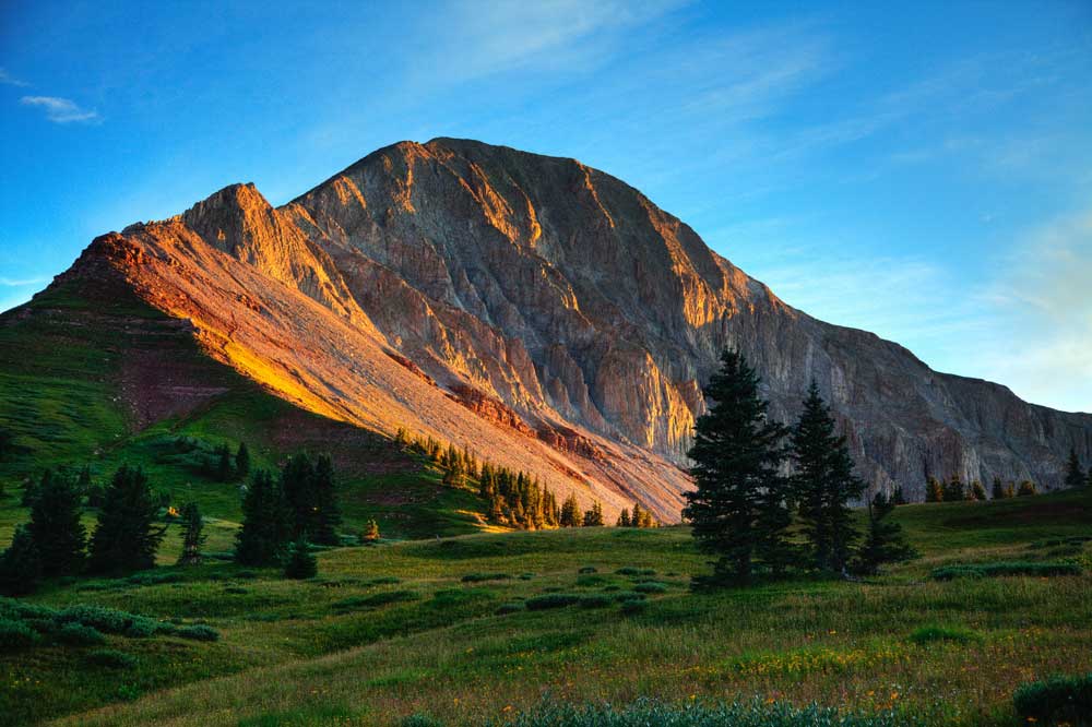 mountain face with light